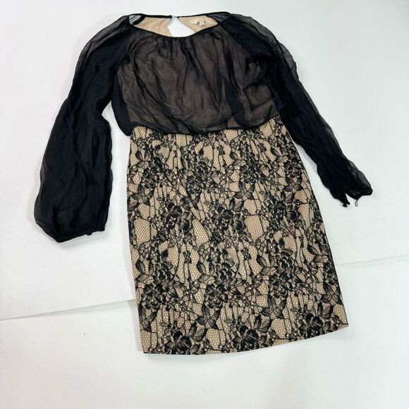 Aidan Mattox Dress Womens 8 Silk Lace Long Sleeve Black Gothic Fall Formal Mini - Picture 1 of 9